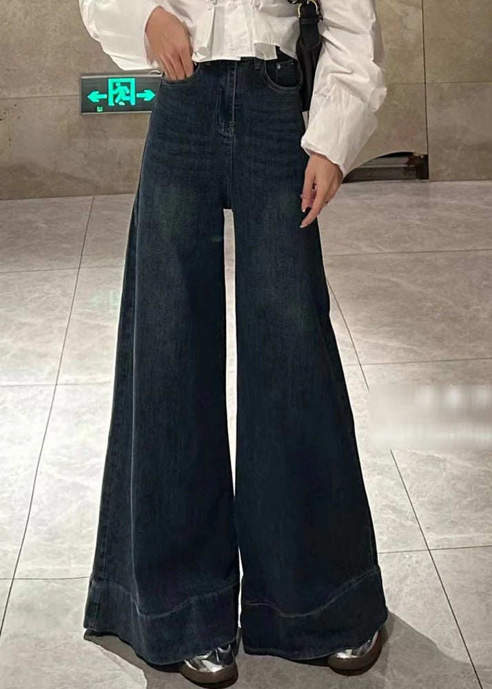 Boho Navy Oversized Denim Wide Leg Pants Fall