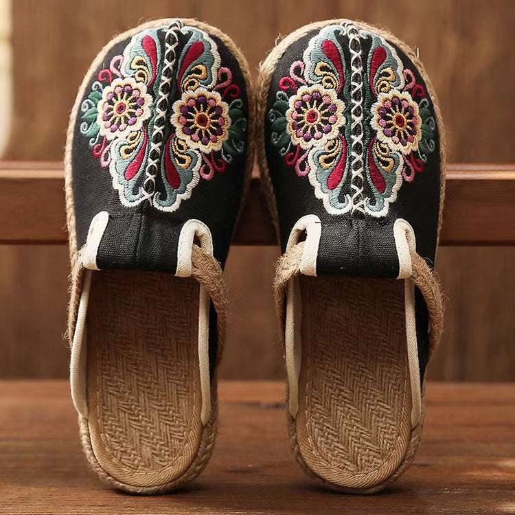 China Linen Embroidery Floral Shoes Flats