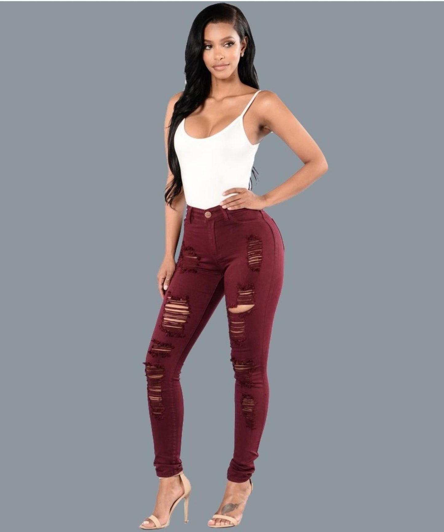 Trendy knee-length ripped Denim Pants