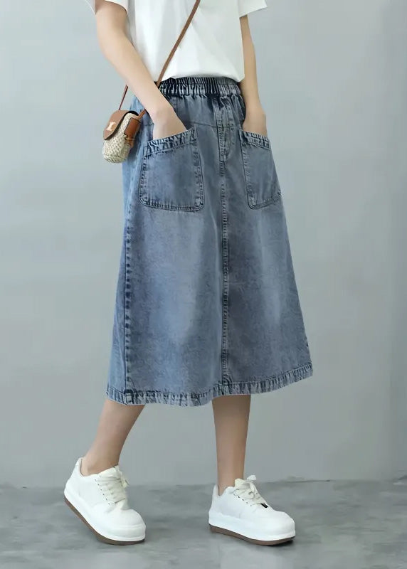 Blue Patchwork Elastic Waist Denim Skirts Summer