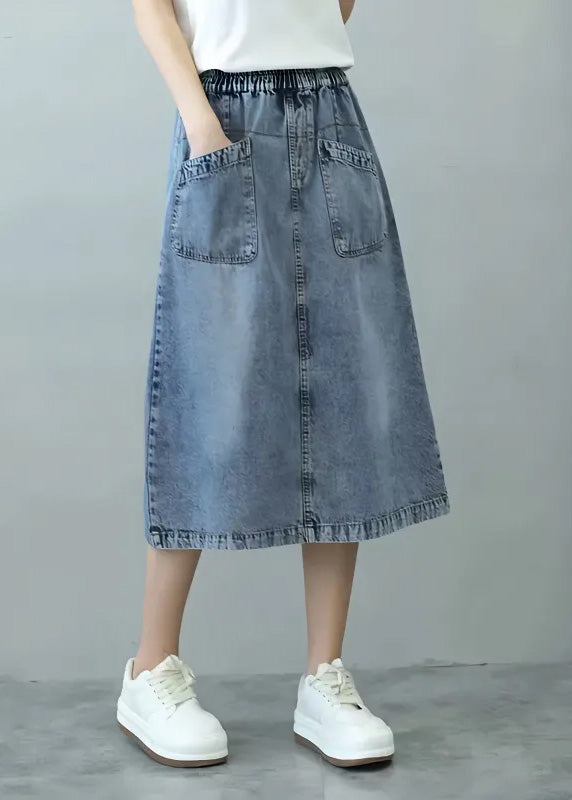 Blue Patchwork Elastic Waist Denim Skirts Summer