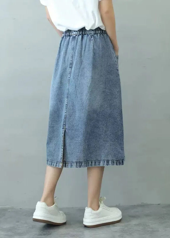 Blue Patchwork Elastic Waist Denim Skirts Summer