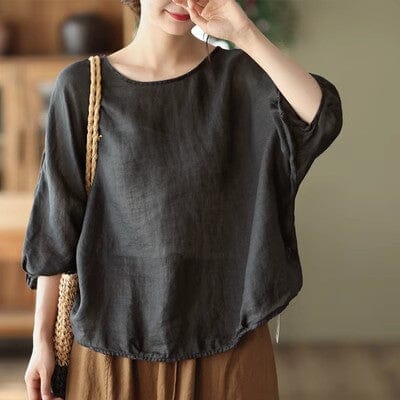 Summer Loose Solid Linen T-Shirt