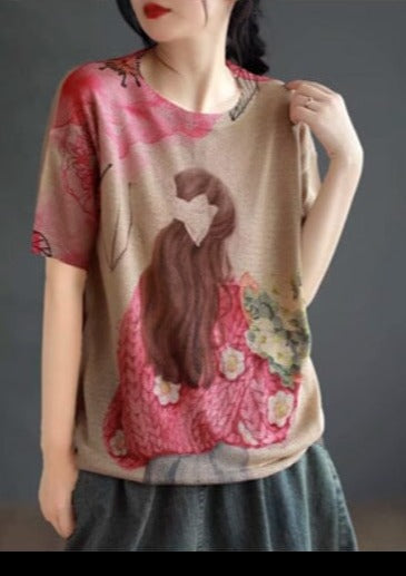 Summer Ladies Casual Fashion Printed Cotton Tops