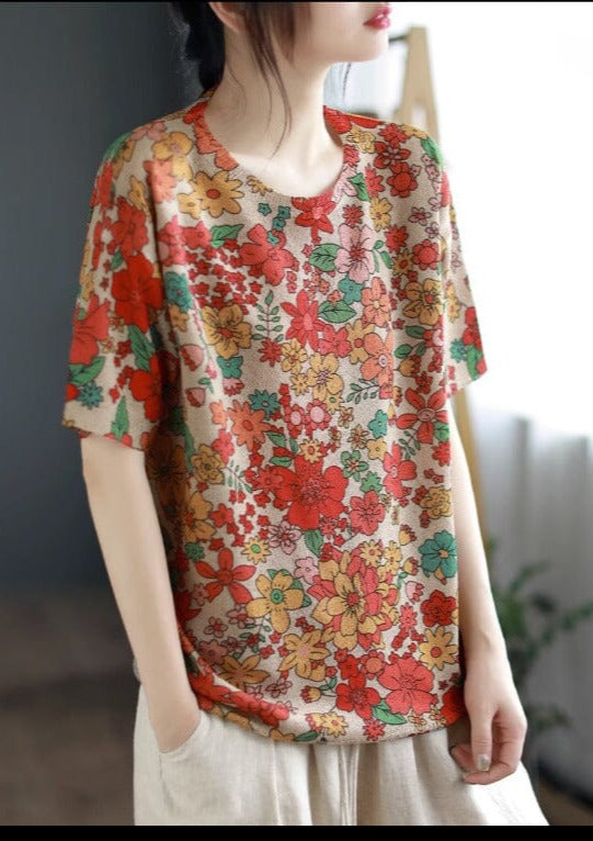 Summer Ladies Casual Fashion Printed Cotton Tops