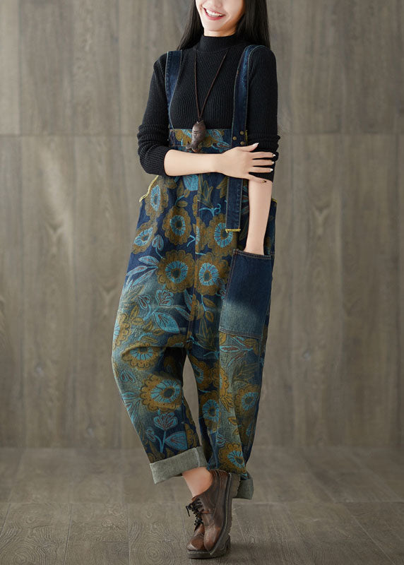 Beautiful pockets Print Navy Jeans Spring Jumpsuit