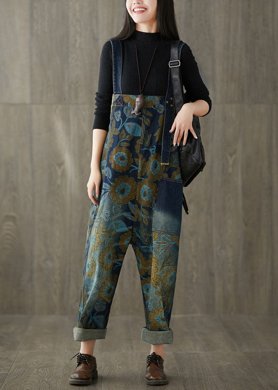 Beautiful pockets Print Navy Jeans Spring Jumpsuit