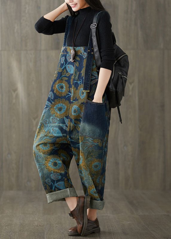 Beautiful pockets Print Navy Jeans Spring Jumpsuit