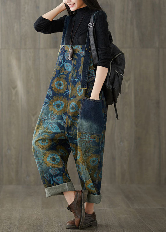 Beautiful pockets Print Navy Jeans Spring Jumpsuit