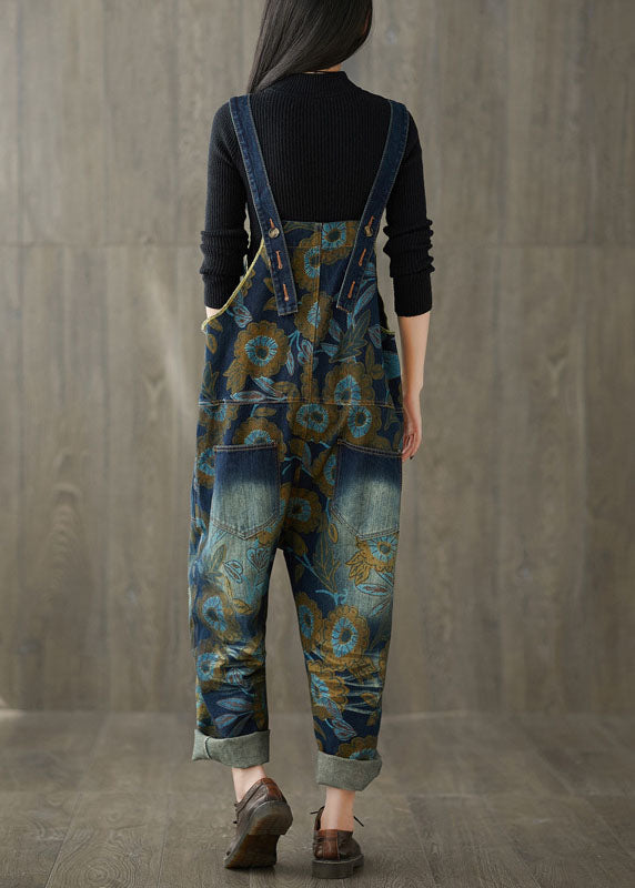 Beautiful pockets Print Navy Jeans Spring Jumpsuit