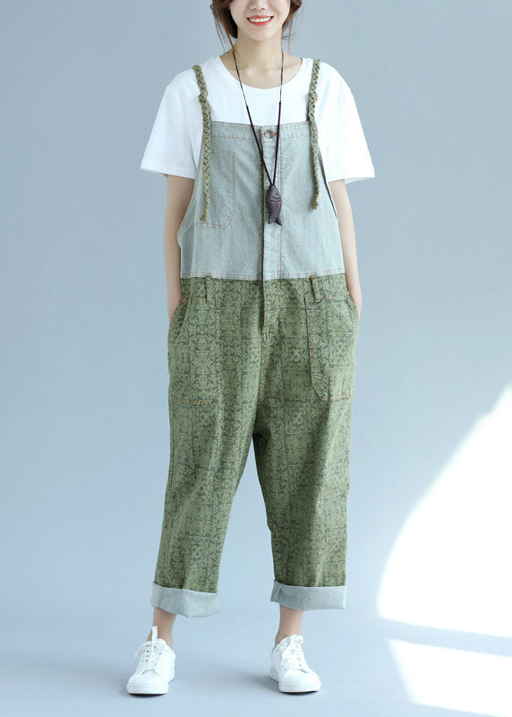 Casual Pocket Patch Wide Leg Green Jumpsuit Spring
