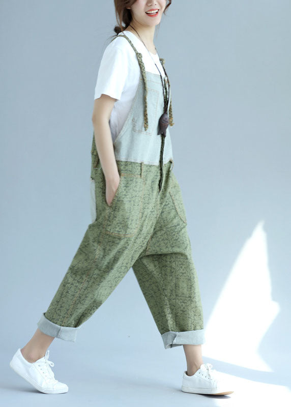 Casual Pocket Patch Wide Leg Green Jumpsuit Spring