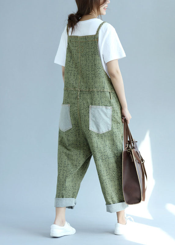 Casual Pocket Patch Wide Leg Green Jumpsuit Spring