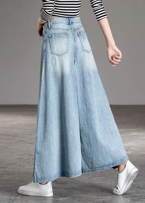 DIY Light Blue fashion Pockets Casual Wide Leg Fall Denim Pants