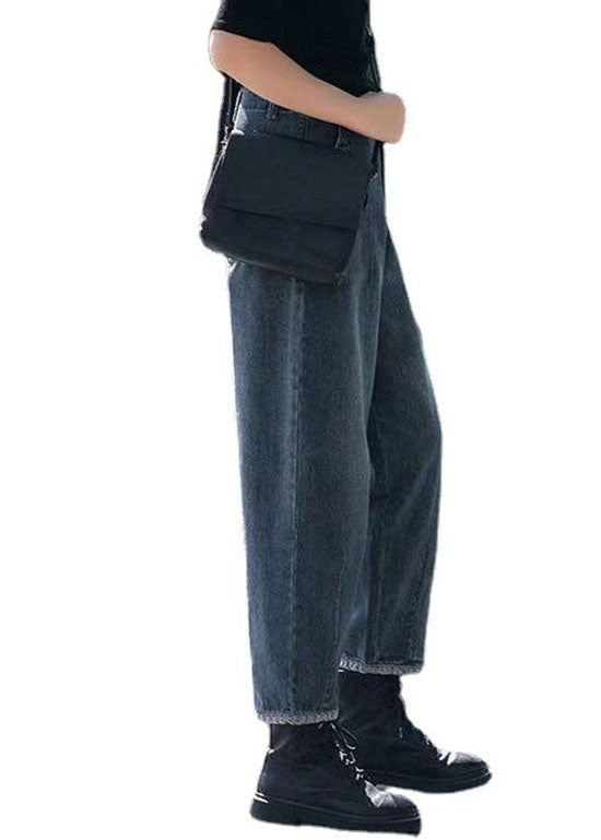 Style Navy High Waist Pockets Harem Casual Fall Denim Pants